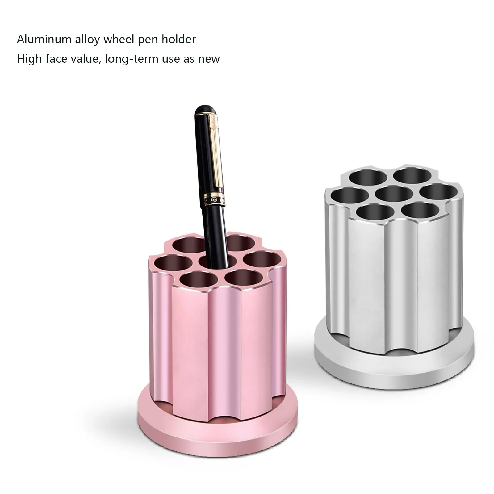 1PC Cylinder Pen/Pencil Container Aluminum 7-hole Revolver Metal Rotate Pen Holder 360 Degrees Spin Gift Decorate