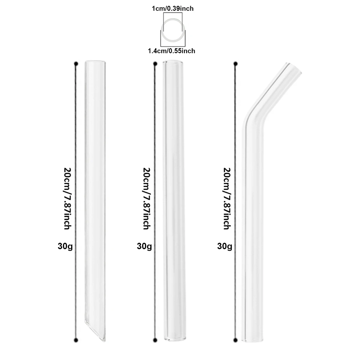 3pcs 14*200mm High Borosilicate Glass Straws Reusable Drinking Straw Set with Brush for Smoothies Bubble Tea Bar Accessories