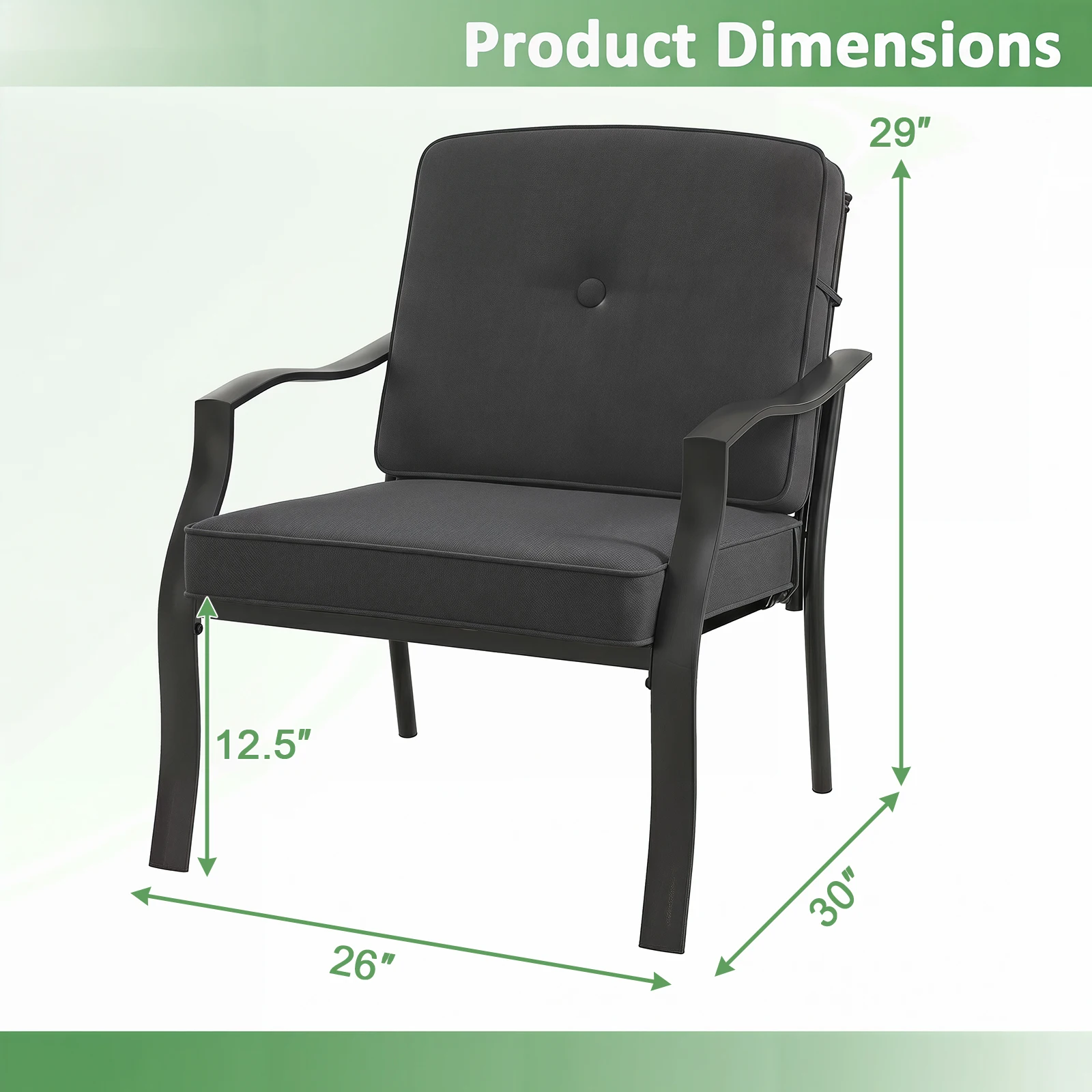 2 PCS Patio Metal Chairs Outdoor Dining Seat Heavy Duty w/ Cushions Garden Black