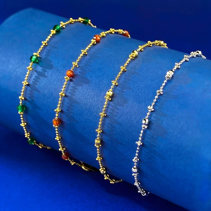 

925 Sterling Silver Rhodium Plated Adjustable Color Delicate Beaded Bracelet