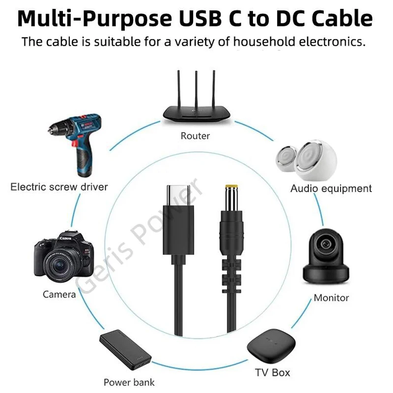 Universal USB Type C PD Adapter Cable 9V 12V 15V DC 5.5x2.1mm 4.0x1.7mm 3.0x1.1mm Power Supply Cord for Router Mini Fan Speaker