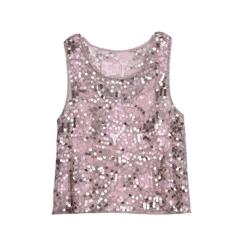 Korean Spring and Summer New Women Sequins Camisole Women Wear Sleeveless Short Style Outside, Foreign Style Inside, Fashion Top