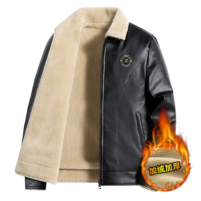 

Мужская кожаная куртка на осень-зиму, новая модель, с флисовой подкладкой, теплая, с воротником из овечьего вельвета, повседневная верхняя одежда для активного отдыха
