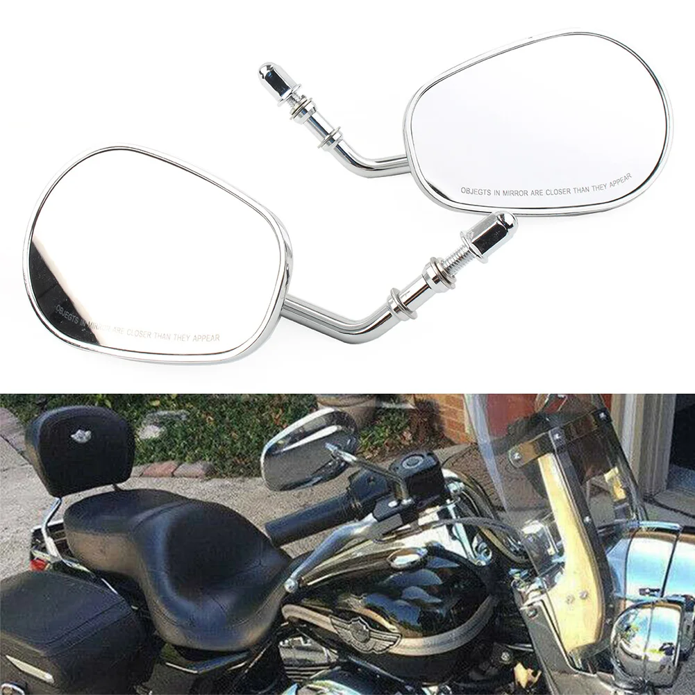 1Pair Chrome Motorcycle Teardrop Short Stem Rearview Mirrors For Harley Softail Breakout Sportster Electra/Road Glide FLHT FLSTF