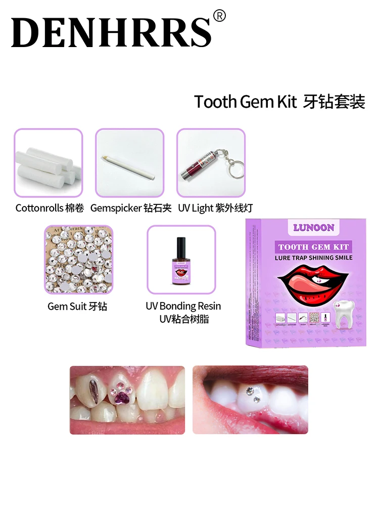 

DIY Diamond Crystals Teeth Decoration Teeth Ornament Tooth Gem Jewelry Kit Application With UV Adhesive Curing Light Glue