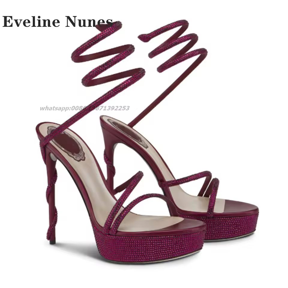 Rhinestone Snake-Strappy Platform Sandals Open Toe Strange Style Side Air Slingback Women Heels Big Size Runway Show Sexy Shoes - AliExpress 