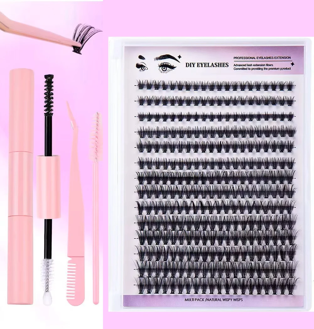 

DIY Eyelash Extension Kit 280pcs Lash Clusters 30D 40D Individual Lashes with Lash Bond and Seal Lash Tweezers for Self Use