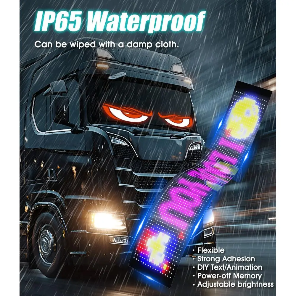 Grandi luci animate per parabrezza per SUV e camion, 35,4x7,5, schermo morbido flessibile, telecomando e controllo APP, confezione da 1