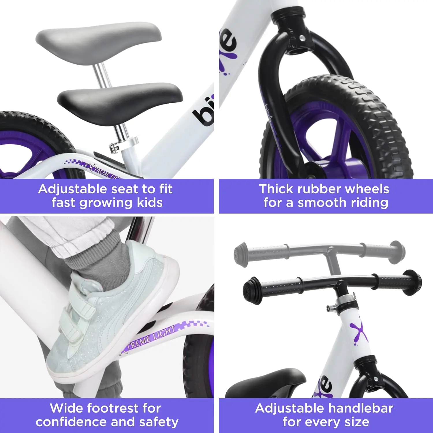 Violet (4LBS) Vélo d'équilibre en aluminium pour enfants et tout-petits - Vélo d'entraînement sportif sans pédale de 12 po pour enfants âgés de 3,4,5,6.