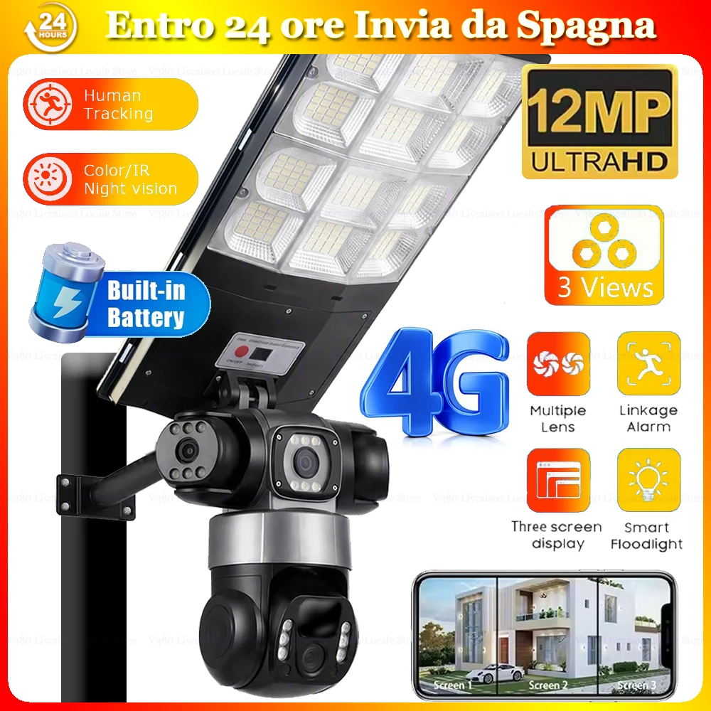 Telecamera Solare 4G con Scheda SIM Inclusa, 100M di Dati, Tracciamento Automatico, Sicurezza Domestica Intelligente, Telecamere CCTV, Alimentazione Solare, Monitor Domestico Intelligente Wireless,