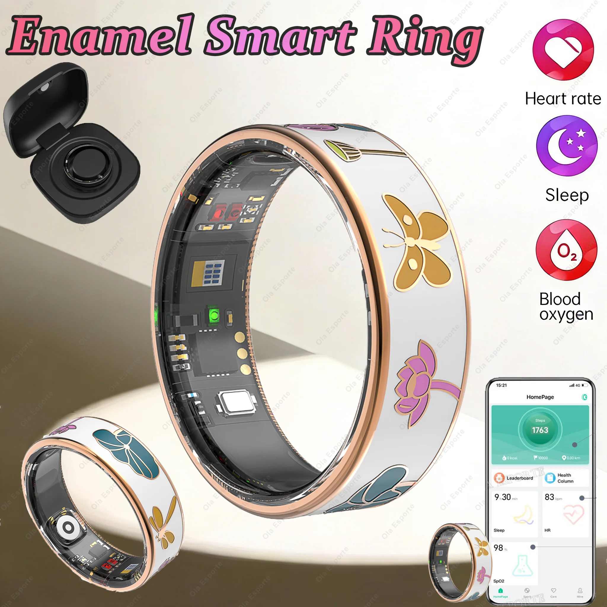 

Умное кольцо с эмалью для отслеживания здоровья: пульс, сон, GPS, фитнес-трекер, шагомер. Смарт-кольцо для женщин.