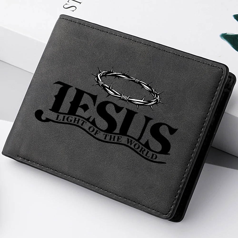 Dibaoleiou Vintage Men's Wallet Suede PU Leather Bifold Credit Card Holder with Jesus Light of the World Crown of Thorns Print