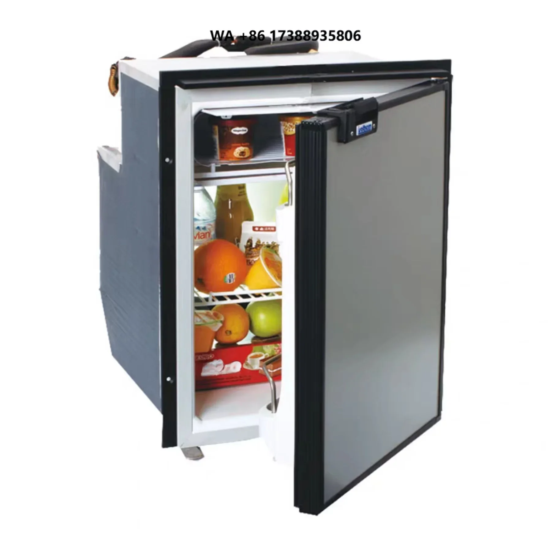 Universal 49L Compressor Refrigerator Freezer for RV Coach Motorhome Dual Control Reversible Door Low Voltage Protection 12V-24V