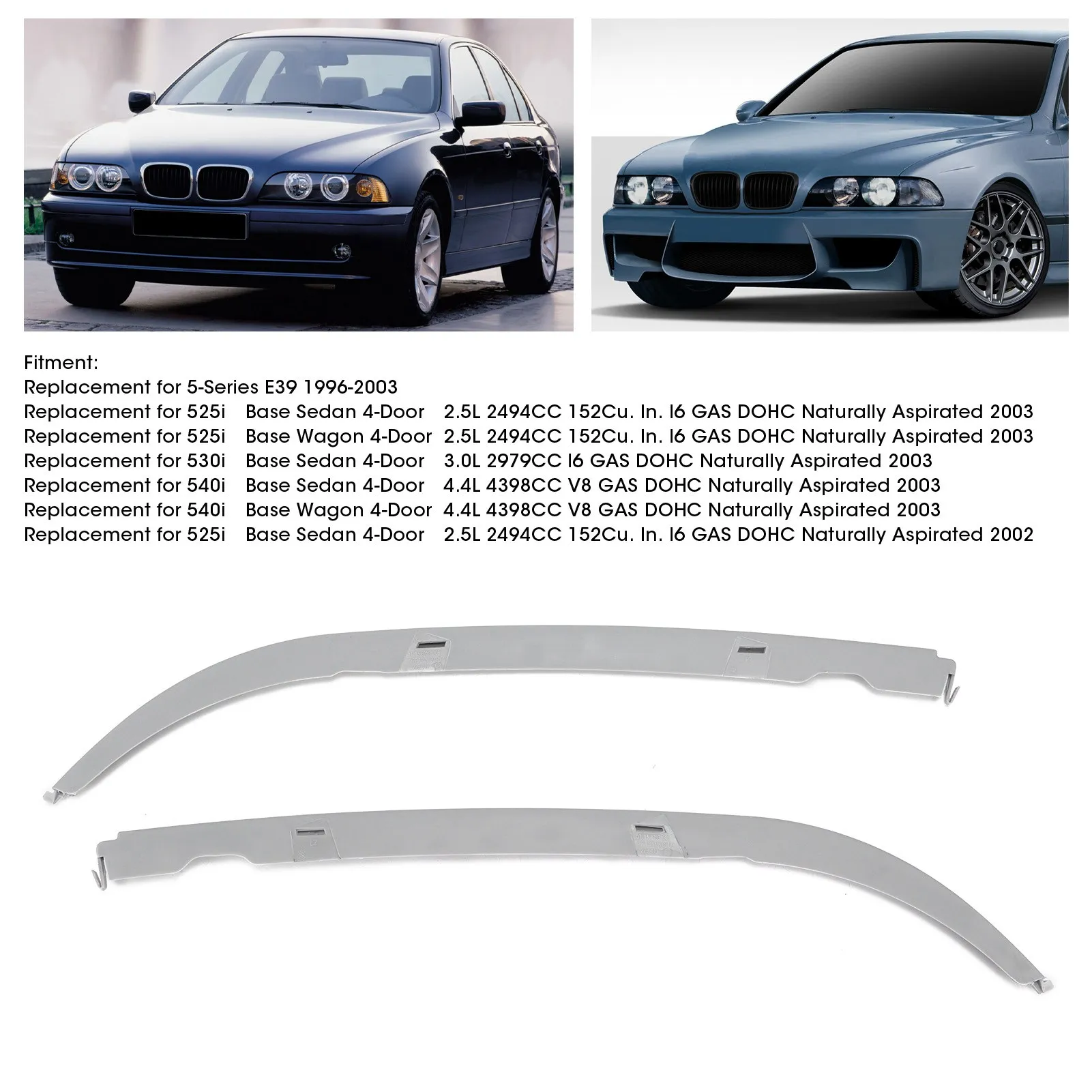 2Pcs Headlight Lower Molding Trim Headlight Lower Molding Trim Left Right 51138168809 Replacement for 5‑Series E39 1996‑2003