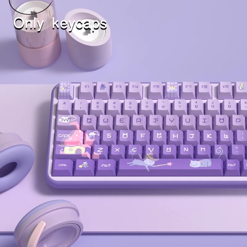 Imagem -03 - Meow Castelo Imortal Keycaps Temáticos Taro Leite Roxo Original Pbt Teclado Mecânico Compatível Compatível com Mk750 Cmk98 Teclado Ciy68mechanical 158key Perfumado