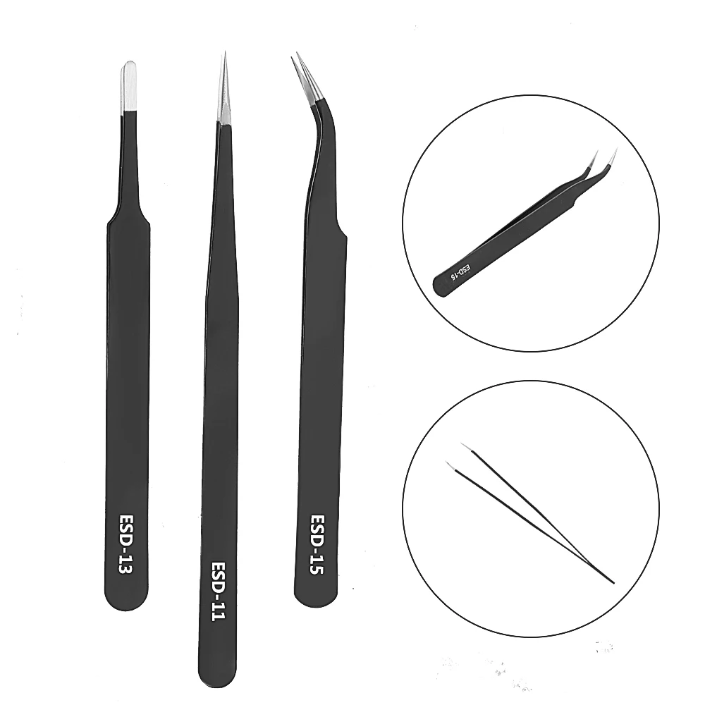 Precision Tweezers Set Industrial Repair Tweezers Anti Static for Watch Jewelry Mobile Phone Electronics 6Pcs/Set