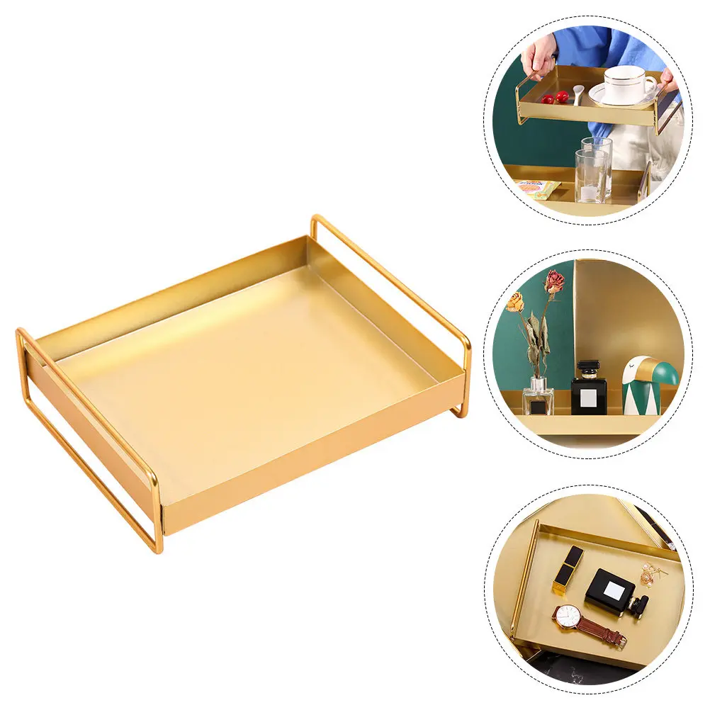 

Золотой металлический поднос для хранения: стильный декоративный органайзер для украшений, косметики, ключей, мелочей, для сервировки, для рабочего стола, для домашнего декора