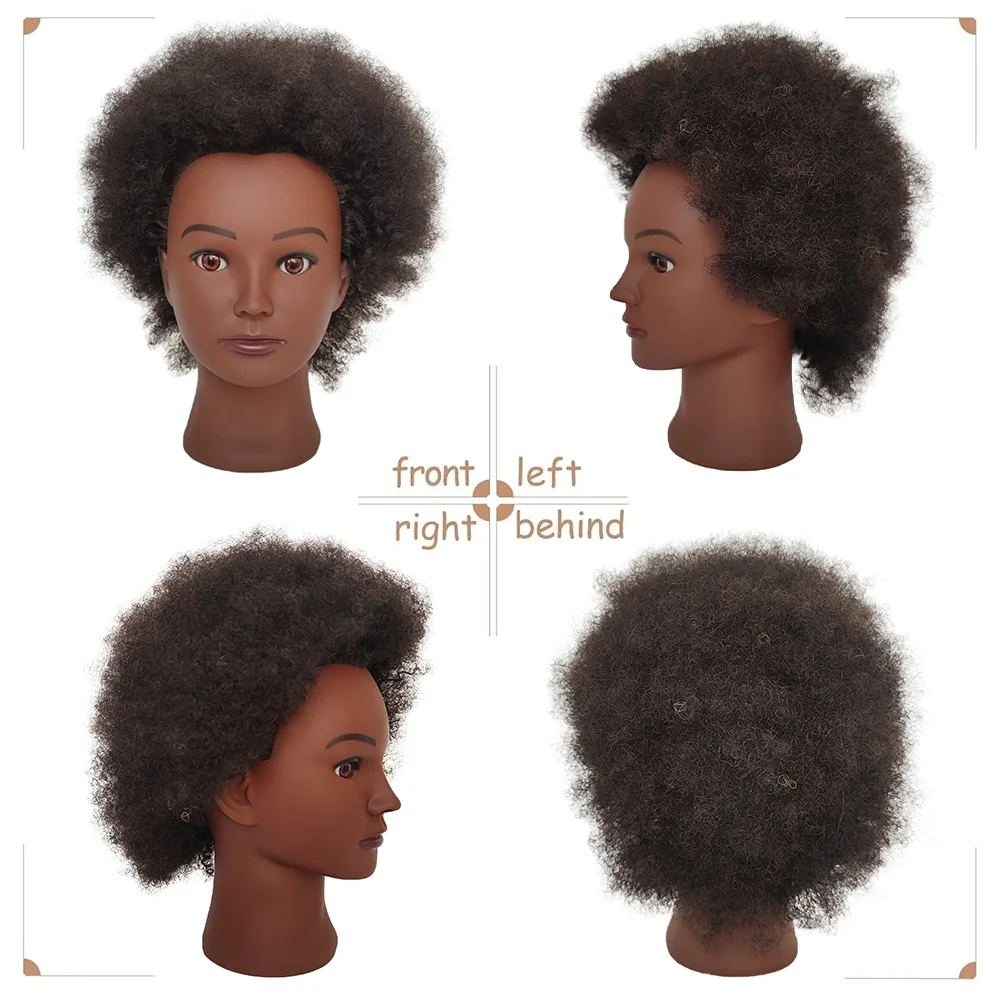 Afor Kinky Curly Inlaid Eyes Mannequin Head 100% Human Hair for Hairdresser Practice Braiding Styling Manikin Cosmetology Doll