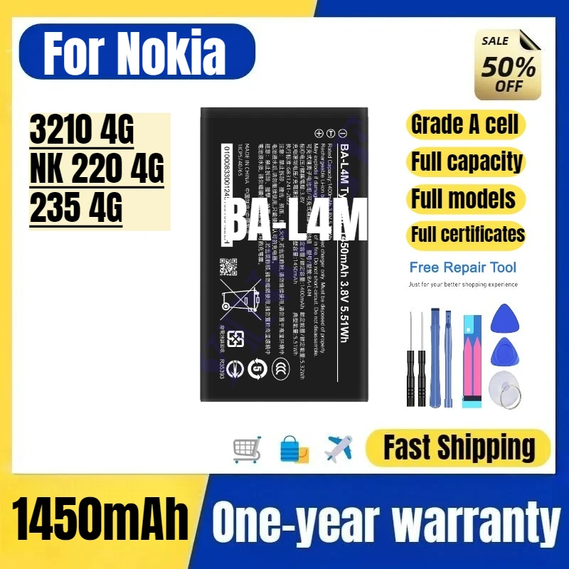 

BA-L4M for Nokia 3210 4G/NK 220 4G/235 4G Phone Battery High Quality High Capacity Replacement Bateria Grade A Cell with Tools