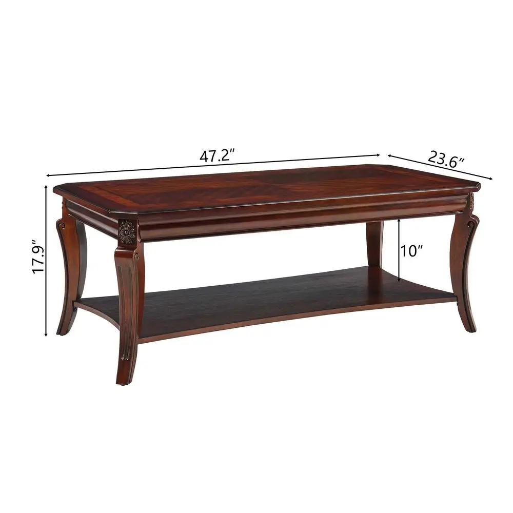 

Coffee Table for Living Room, Solid Wood Coffee Table with Storage Shelf, Traditional Distressed Farmhouse Style with Shelf, So