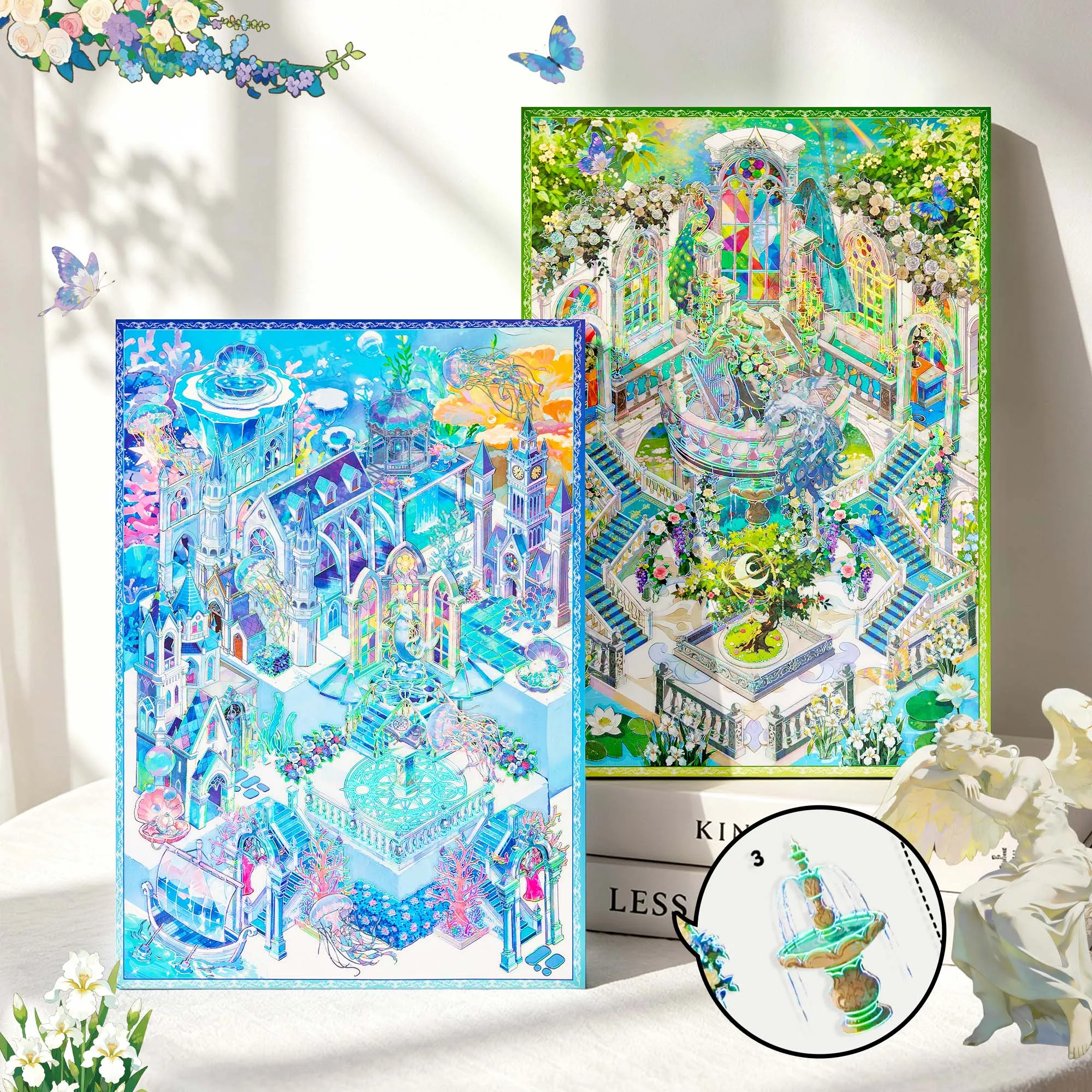 Extra-Large Dreamy Forest-Themed Mist Flower Stickers, Exquisite Silver Foil Scenes, DIY Journal Decoration Stickers, Stress-Relief Material Collage