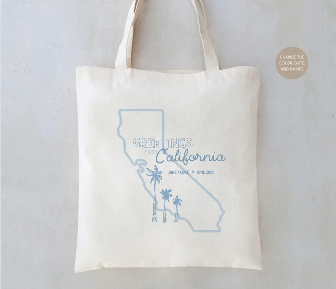 California Wedding Tote - Custom Wedding Tote Bag - California Wedding Favor - Palm Springs Tote Bag - San Diego Wedding