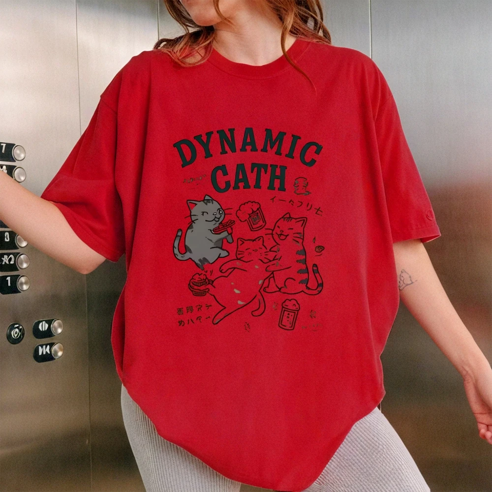 Dynamiczna Koszulka Graficzna z Słodkimi Kotami dla Kobiet i Mężczyzn w Stylu Vintage Retro Y2K, Modna, Cała Bawełniana, Oddychająca, Idealna na Lato