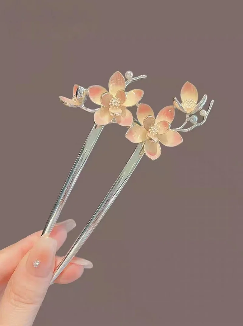 

Pink Peach Hairpin, Ancient Style, New Chinese Style, High-End U-Shaped Hairpin, Hanfu, Cheongsam, Updo Hairpin, Headpiece
