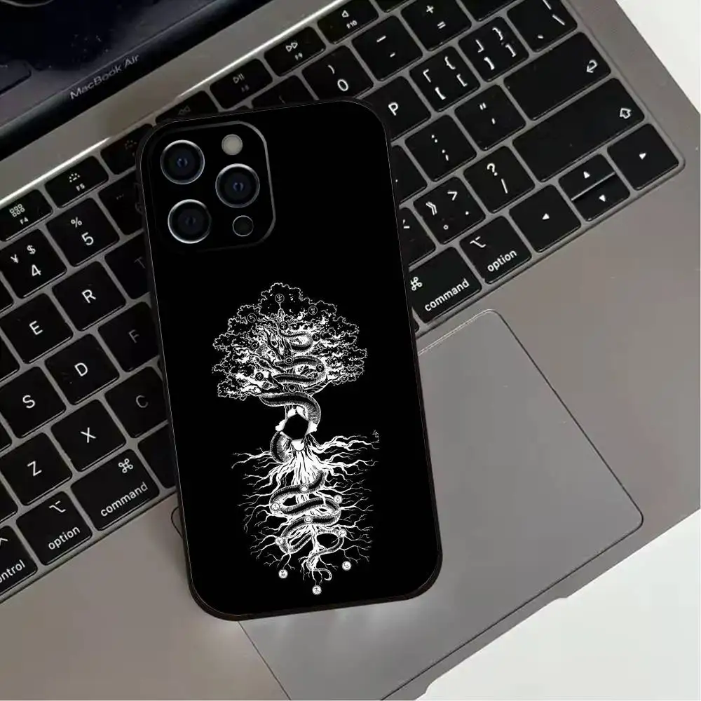 حافظة هاتف T-Tree Of L-life Y-Yggdrasil لهاتف iPhone 17,16,15,14,13,12,11 Plus، Pro Max، XS، غطاء أسود من السيليكون الناعم #2