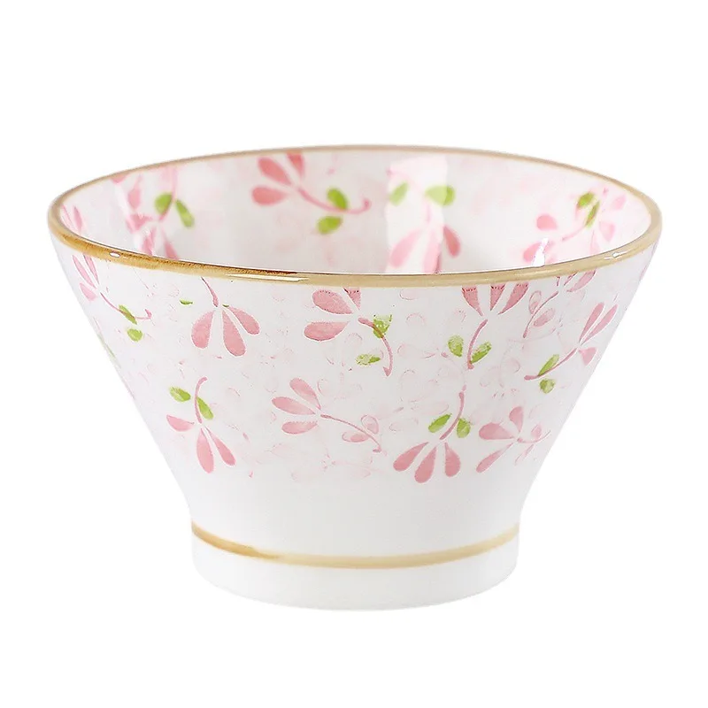 

Four Seasons Flower Japanese-style ceramic rice bowl 5-inch hat bowl tableware 2021 new household ice powder tall bowl