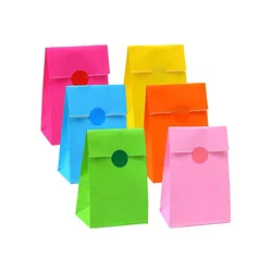 10 pcs paper bags + stickers Colored kraft paper bag Food Safe Party Favors Best Gift Bags Candy Biscuit Gift Wrapping Baked Bag