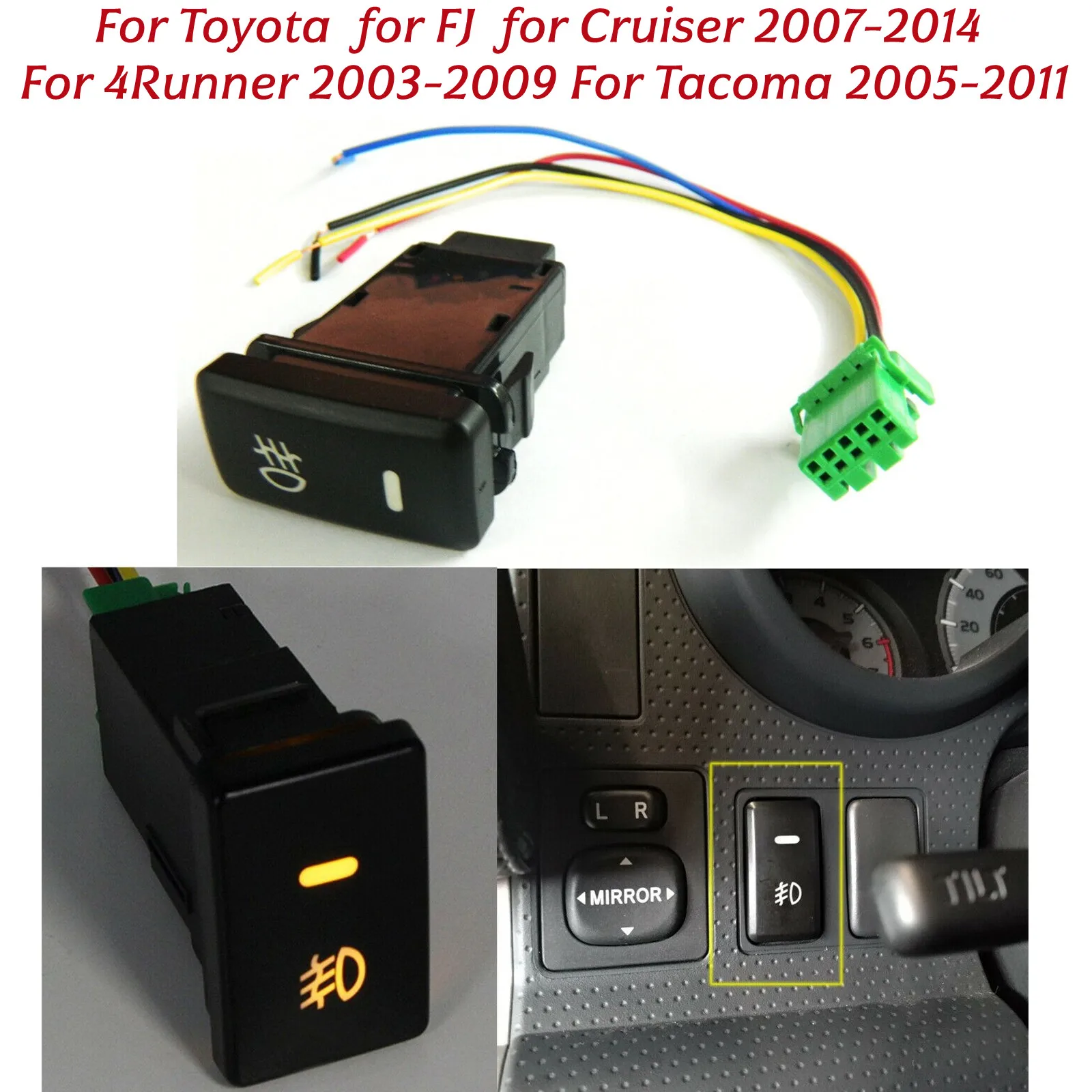 1pc For Toyota FJ Cruiser 2007-2014 Amber Fog Light Switch Button To Control LED Light Bars/ Daytime Running Lights/ Fog Lights
