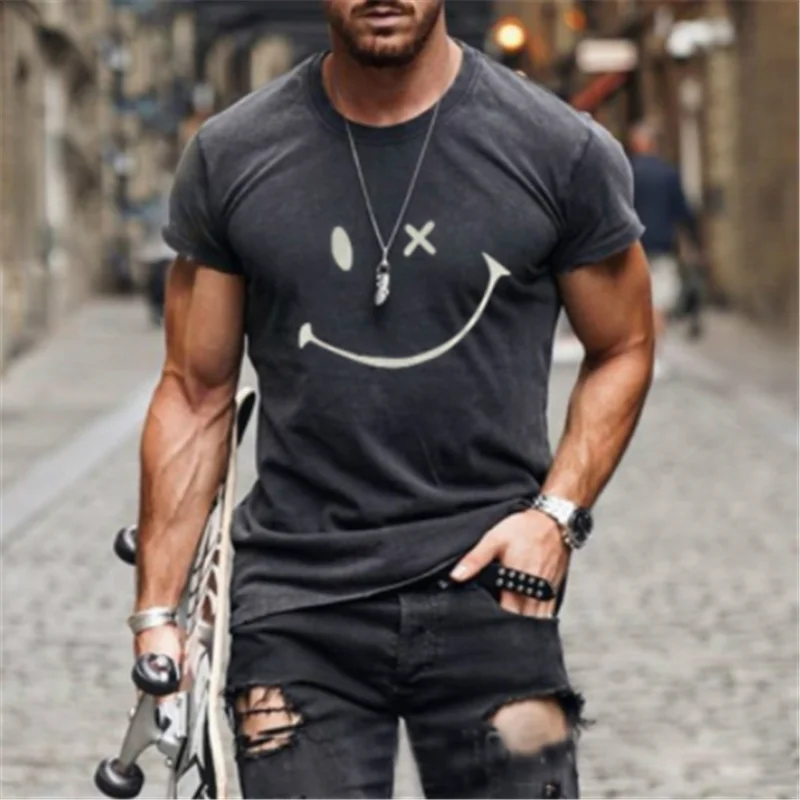 Camiseta deportiva de manga corta para hombre, camisa con estampado 3D de póker, smiley, fitness, talla xxs-6xl, oferta de 2023