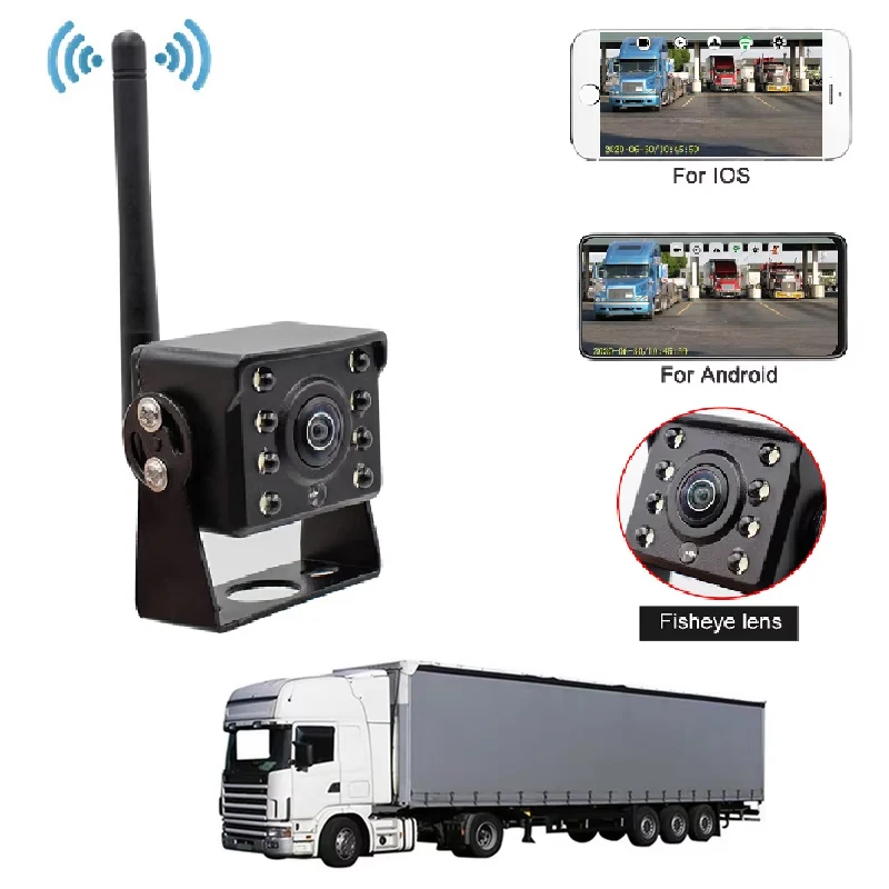 Wireless WiFi reversing rearview camera HD 170° wide-angle night vision shockproof and waterproof for trailers, trucks and RVs