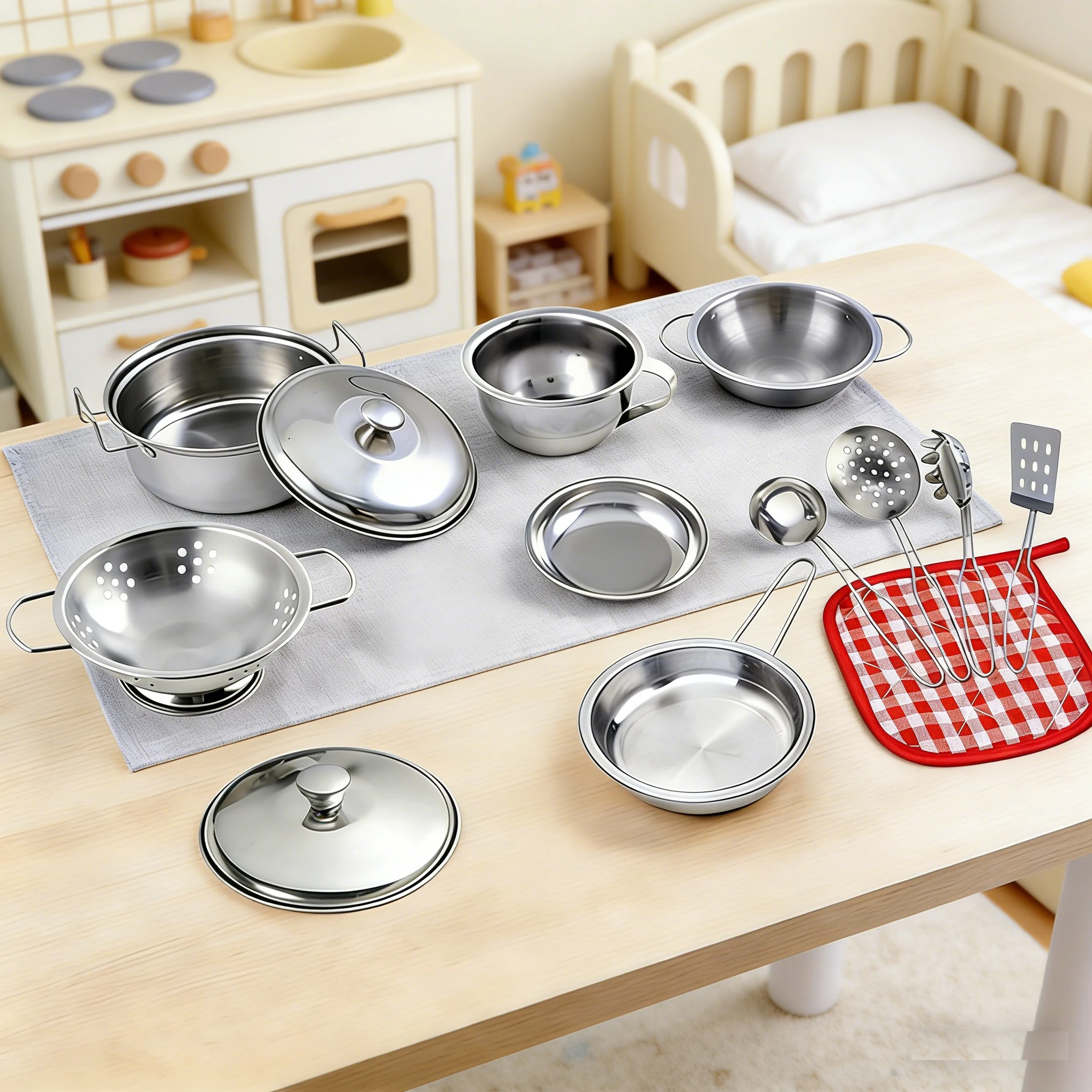 Mini Kids Stainless Steel Kitchen Toy Set Pretend Play Cookware Role Play Educational Learning Toys