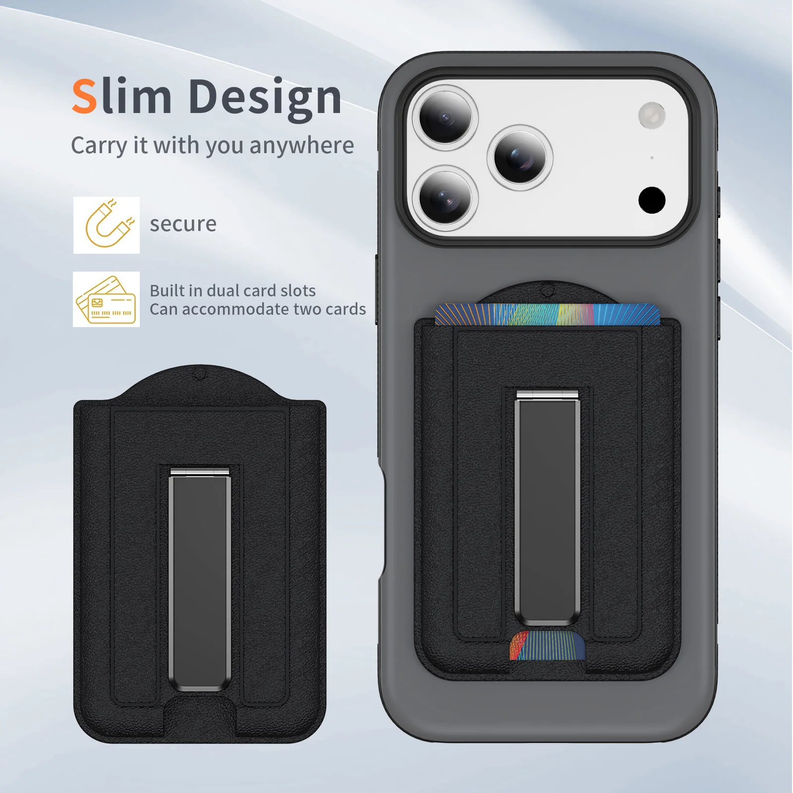Starker Magnetischer Kartenhalter aus Leder für Magsafe iPhone Samsung Xiaomi Universelle ID-Kartenhülle mit Verstellbarem Ständer und Schlitzen – Detail 5