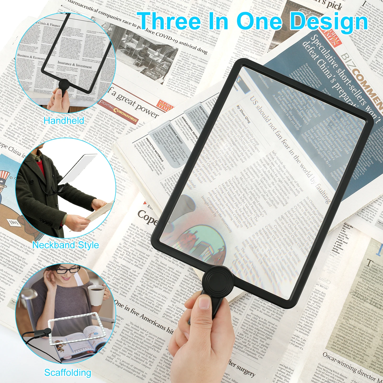 5X Magnifying Glass Neck Wear Magnifying Lens Adjustable Handheld Magnifying Glass 9.4x6.5inch Read Book Page Reading Magnifier