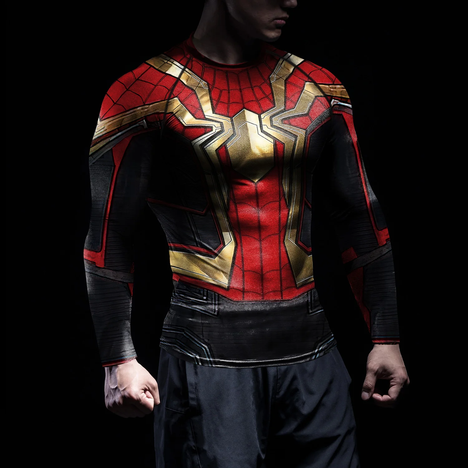NADANBAO Rash Guards Compression Shirts Men Cosplay Superhero Spider Pattern Printed Workout Long Sleeve Tops Fitness Sportwear