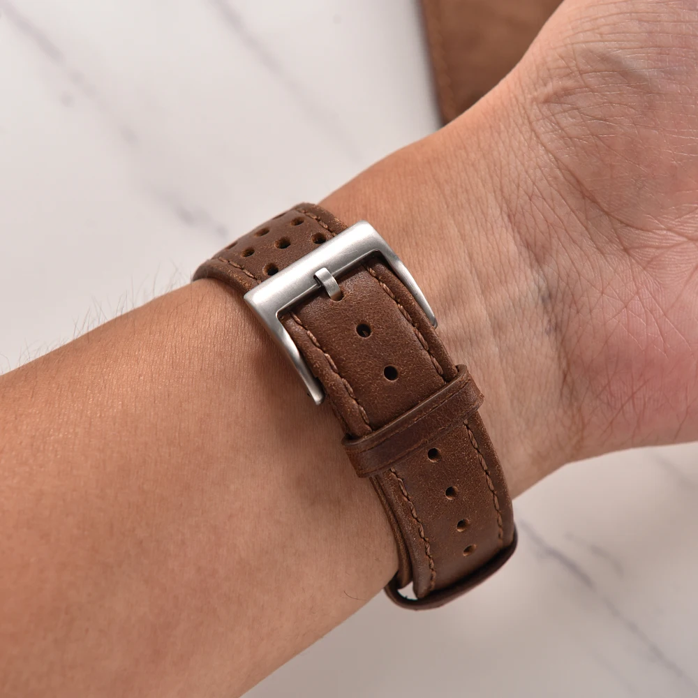 Atmungsaktives Leder-Uhrenarmband für Omega für Seiko Uhrenarmband 18 mm 20 mm 22 mm Lederarmband Schnellverschluss-Ersatzgürtel