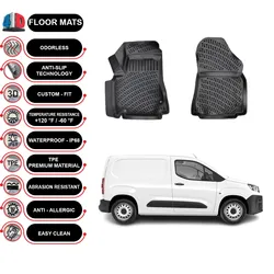 Peugeot Partner PANELVAN - (2008-2023) Floor Mats Liner Waterproof 3D - (Black)