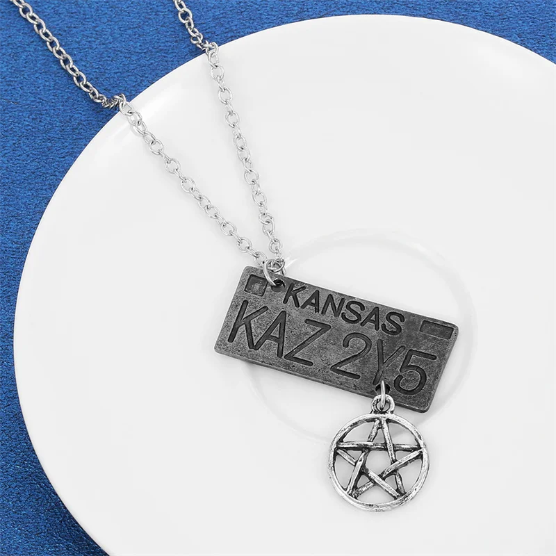 TV SPN Supernatural Dean Cosplay Necklace License Plate Pendant Punk Choker Jewelry Unisex Accessories Fashion Vintage Props view 5