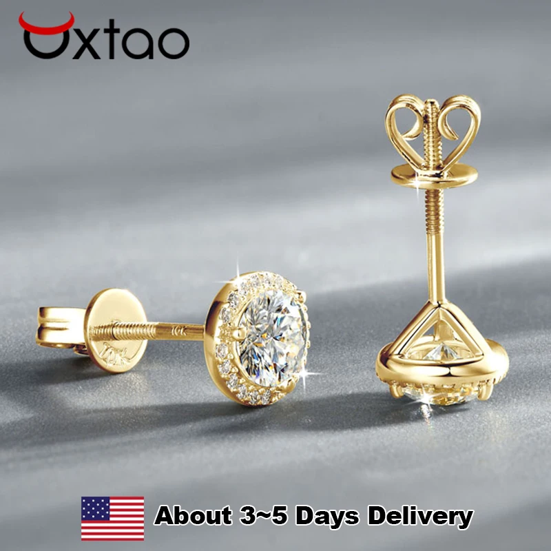 

OXTAO 100% твердое 10-каратное золото D муассанит висячие серьги для женщин серьги-гвоздики с цветком клевера изысканные ювелирные изделия в подарок
