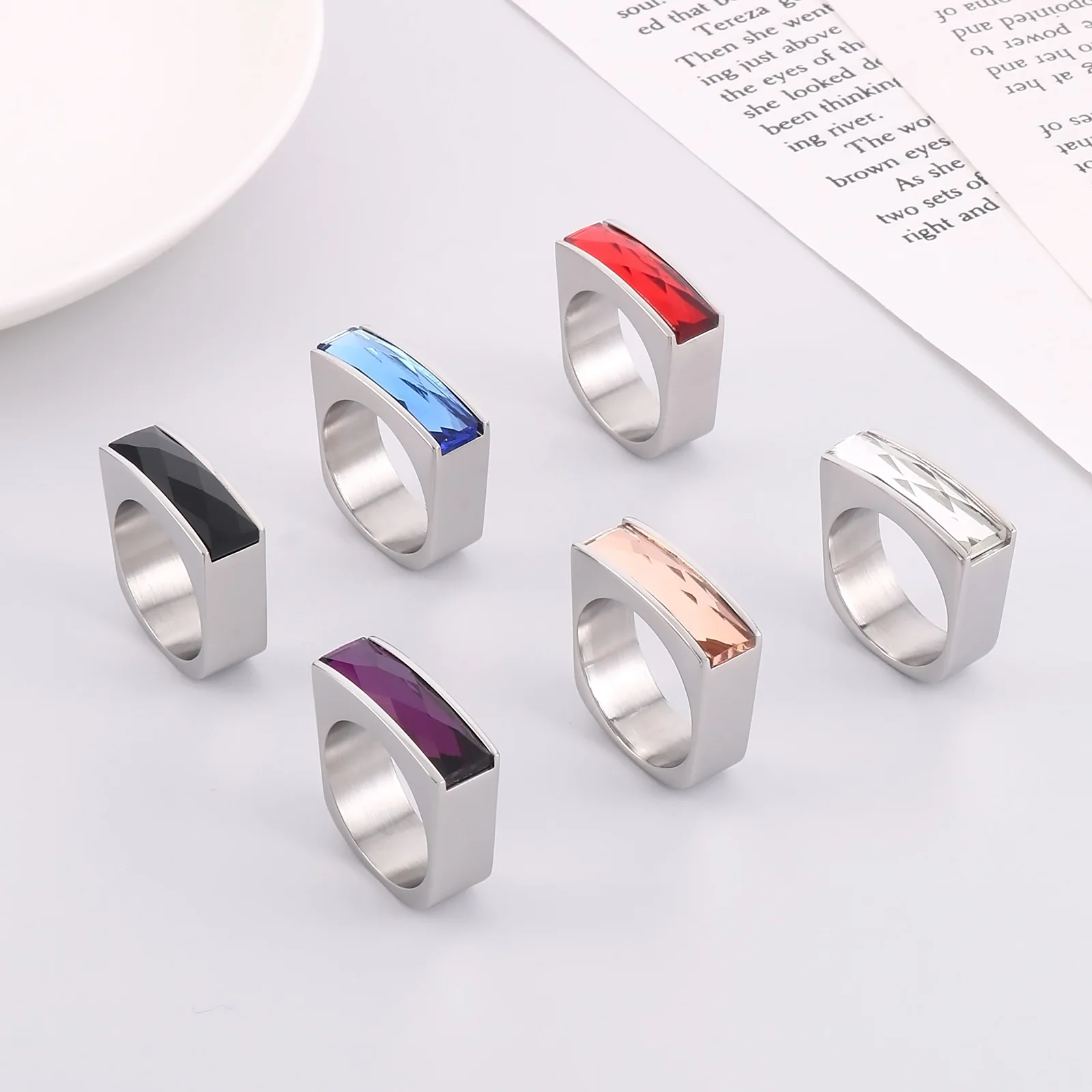 KALEN Square Multicolor Luxury Ring Stainless Steel Bohemia Colorful Stone Rings For Women Anillos Mujer Jewelry Gifts