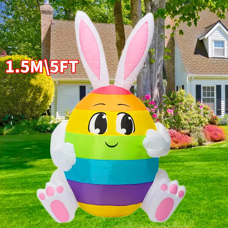 Colorful 1.5M\5FT Inflatable Toy Rabbit Easter Decoration Builted-in LED Lights Indoor Outdoor Home Garden Inflated Model Decor
