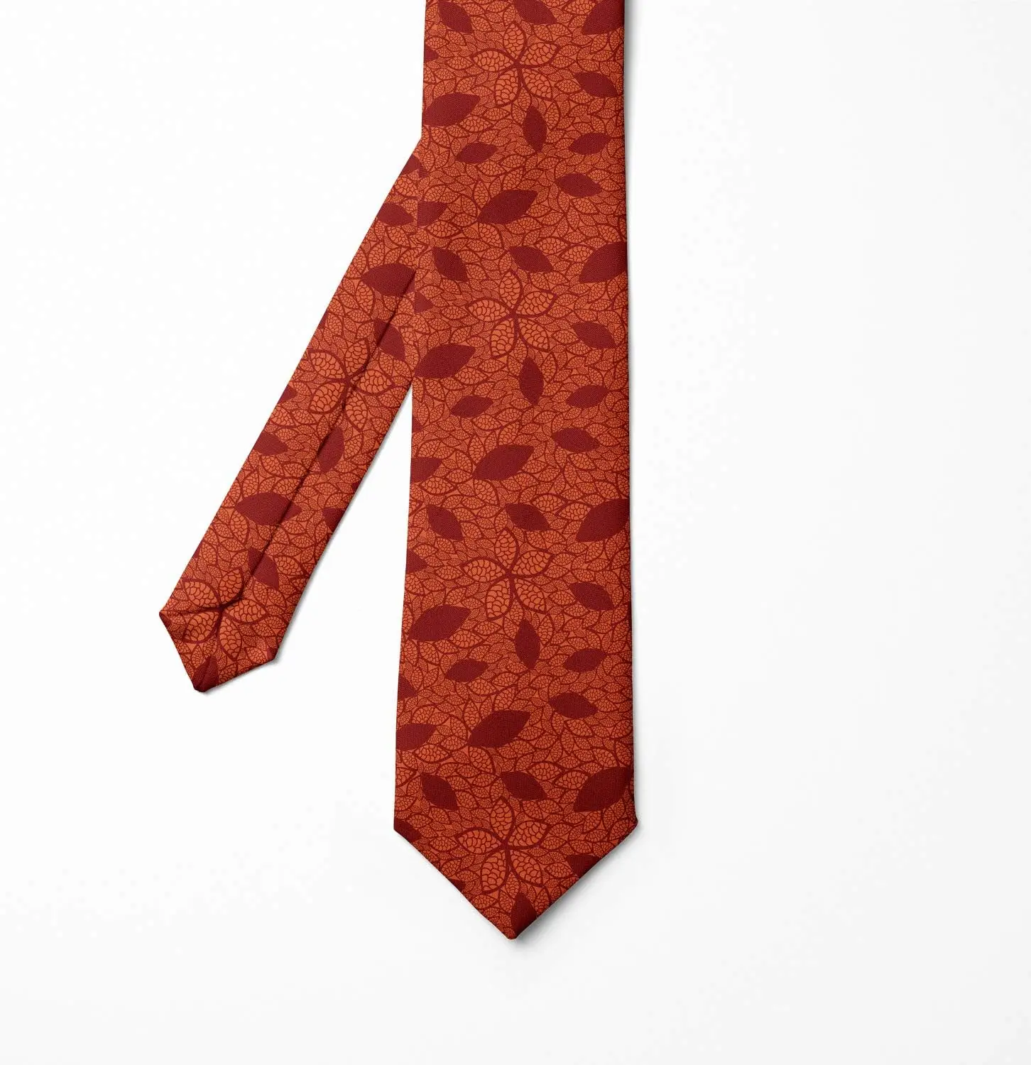 Men's Orange Brown Leaf Pattern Necktie - Autumn Style Tie for Nature Enthusiasts Casual Gift