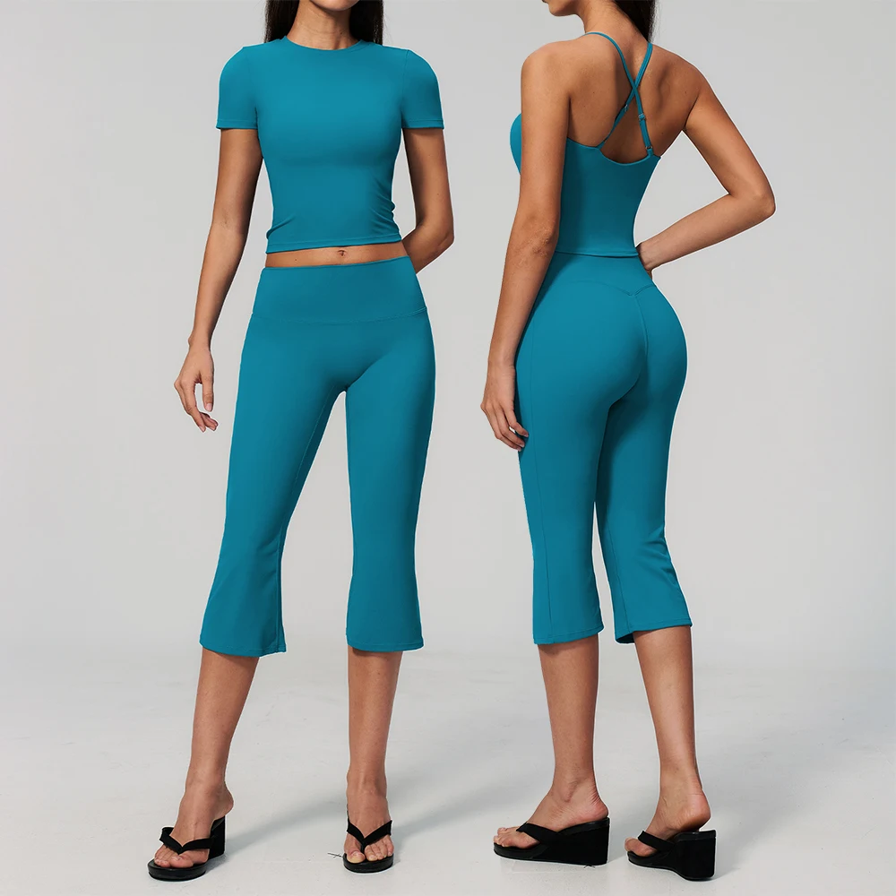 Women's Tracksuit 2 Pieces Yoga Clothes Athletic Wear Fitness Suit Gym Outfits Workout Sets Push Up Sports Bra Capri Pants Suit
