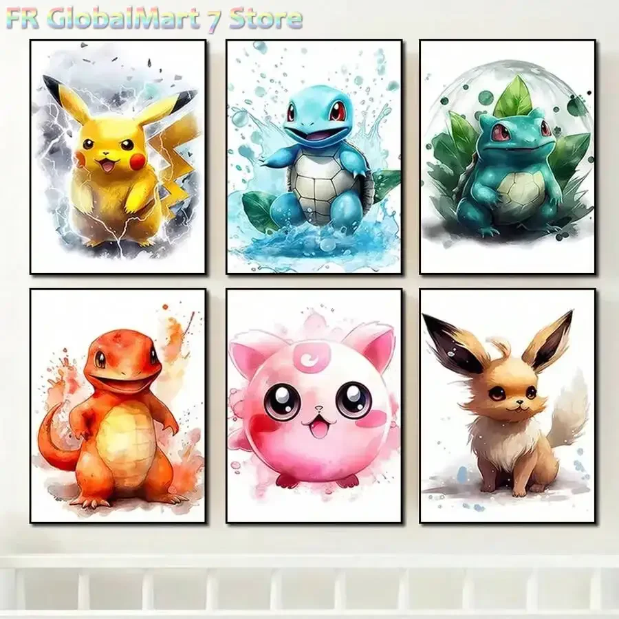 Anime Pokemon picture Canvas Painting Pikachu Squirtle Bulbasaur Poster and Cartoon Print Wall Art Picture Home Decor Kids Gi