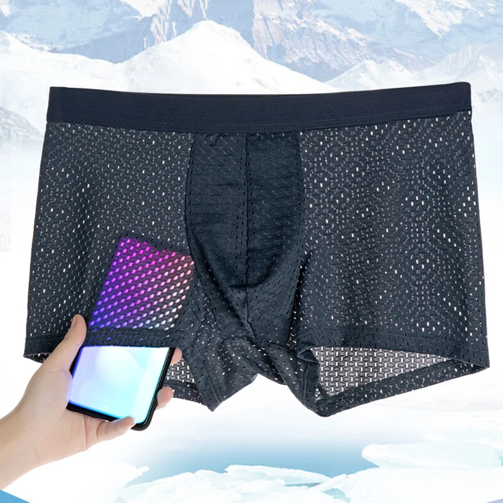 3Pcs Men\'s Ice Silk Boxers Panties Large Mesh Comfortable Breathable Underpants Large Stretch Boxers Men Underwear Boxer Shorts