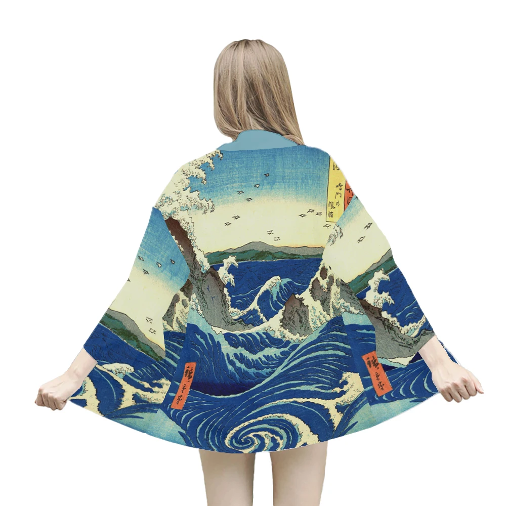 Kimono japonés para hombre y mujer, abrigo con patrón estampado, cárdigan Haori tradicional verde, ropa de playa negra japonesa