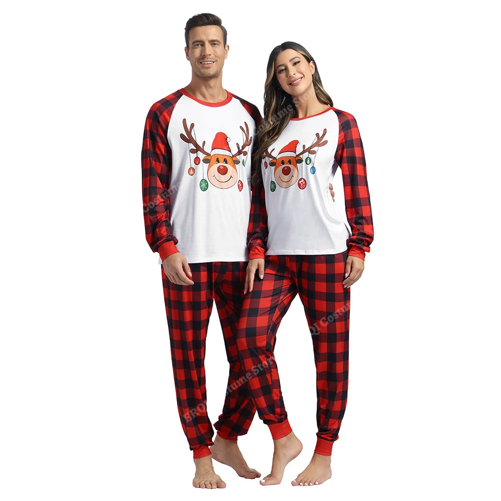 Christmas Pajamas Family Sleepwear Sets Xmas Plaid pjs Couples Pajamas Mens and Womens Christmas Costumes Red Green XS -XXXL